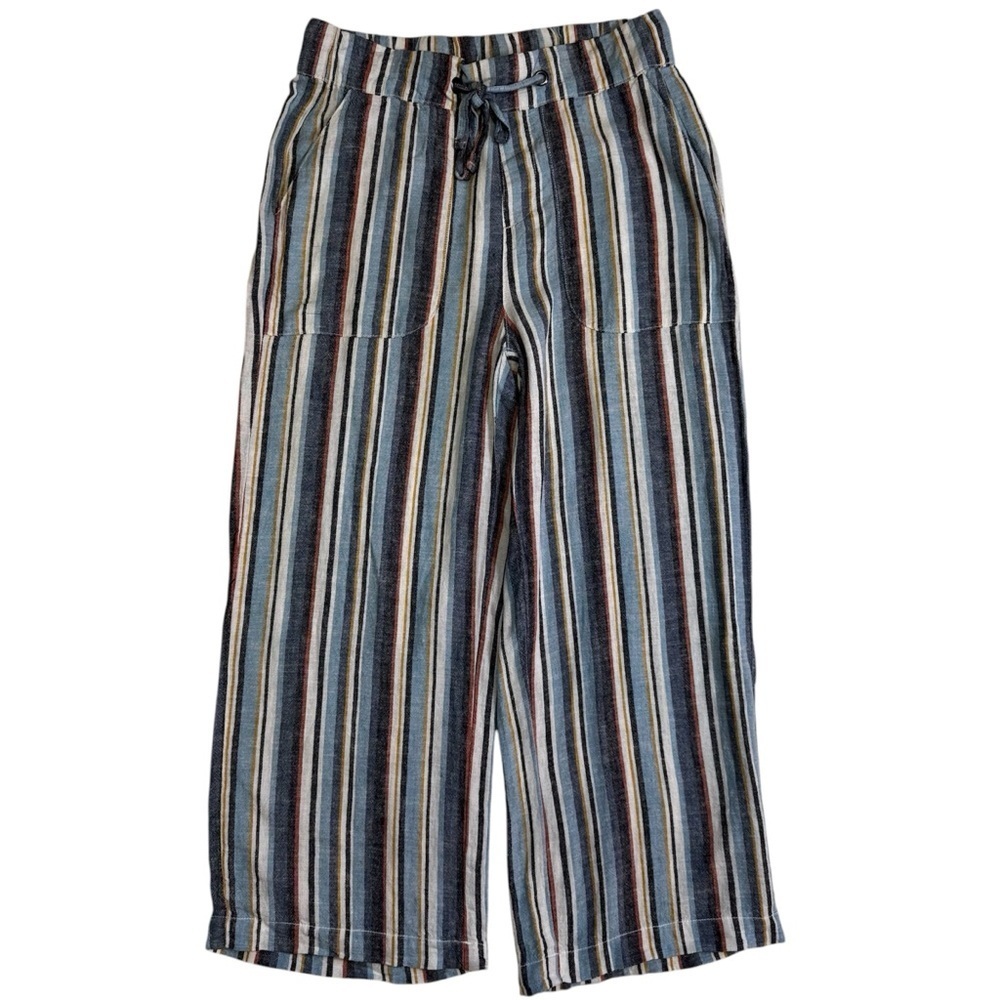 Naturals D&Co Linen  Blend Pull on Pants Milticolored Striped Pants Size XXS NWT